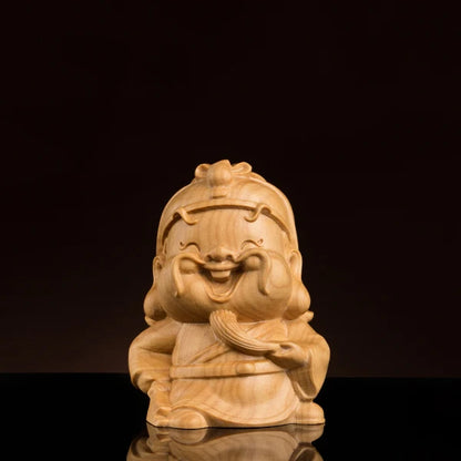 Boxwood 6cm Buddhas Sculpture Guanyu Guanyin Laughing Buddha God of Wealth Wood Statue Home Decor