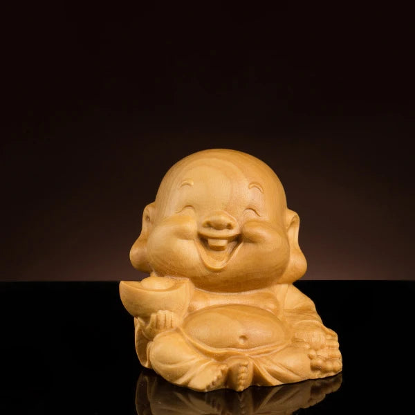 Boxwood 6cm Buddhas Sculpture Guanyu Guanyin Laughing Buddha God of Wealth Wood Statue Home Decor
