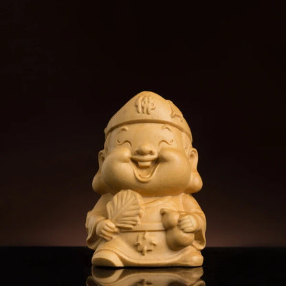 Boxwood 6cm Buddhas Sculpture Guanyu Guanyin Laughing Buddha God of Wealth Wood Statue Home Decor