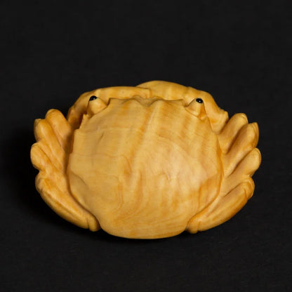 Boxwood 6cm Crab Sculpture Wood Carving Animal Statue Lucky Home Decor