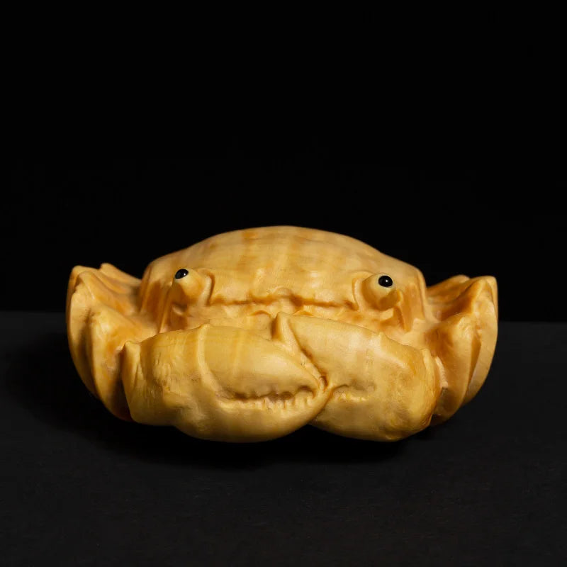 Boxwood 6cm Crab Sculpture Wood Carving Animal Statue Lucky Home Decor