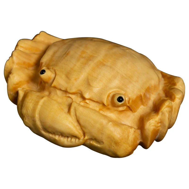 Boxwood 6cm Crab Sculpture Wood Carving Animal Statue Lucky Home Decor