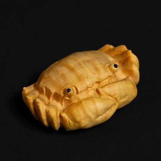 Boxwood 6cm Crab Sculpture Wood Carving Animal Statue Lucky Home Decor