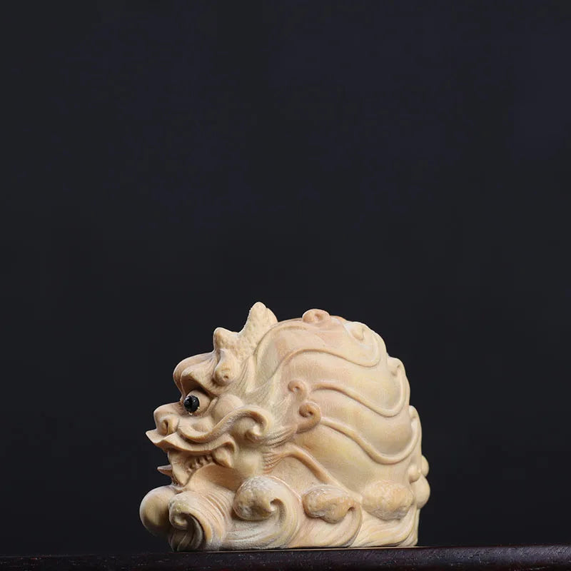 Boxwood 6cm Dragon Fish Sculpture Lucky Collection Feng Shui Chinese God Animal Home Decor