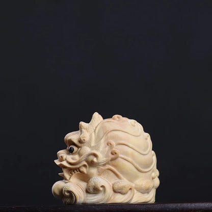 Boxwood 6cm Dragon Fish Sculpture Lucky Collection Feng Shui Chinese God Animal Home Decor