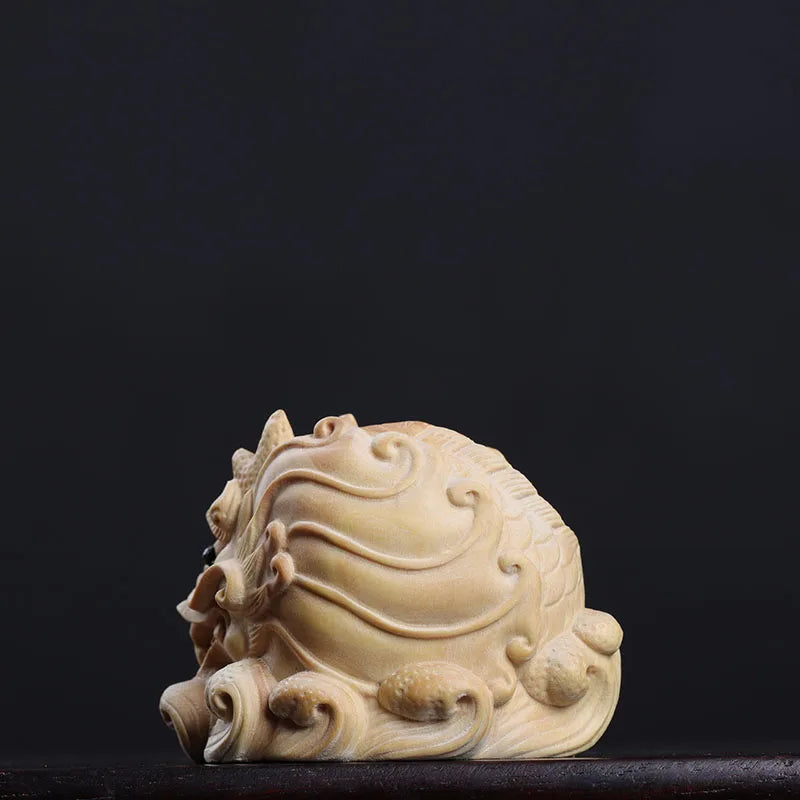 Boxwood 6cm Dragon Fish Sculpture Lucky Collection Feng Shui Chinese God Animal Home Decor