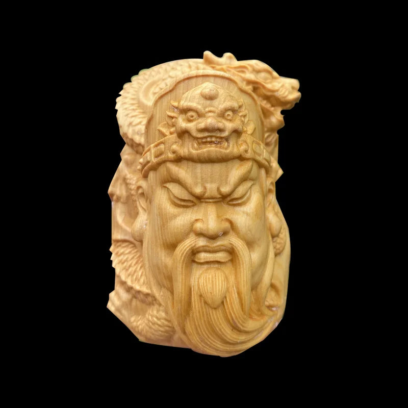 Boxwood 6cm Guan Gong Avatar Bag Pendant Real Wood Traditional Chinese Sculpture Historical Figure Statue Collection