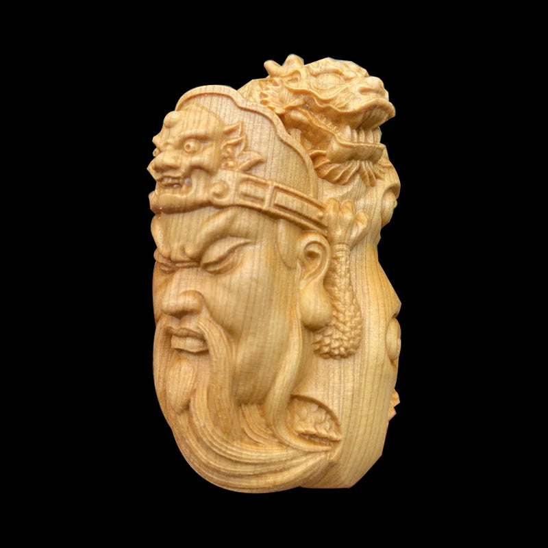 Boxwood 6cm Guan Gong Avatar Bag Pendant Real Wood Traditional Chinese Sculpture Historical Figure Statue Collection