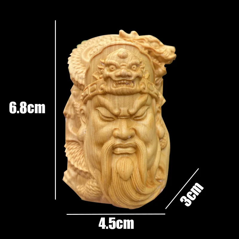 Boxwood 6cm Guan Gong Avatar Bag Pendant Real Wood Traditional Chinese Sculpture Historical Figure Statue Collection