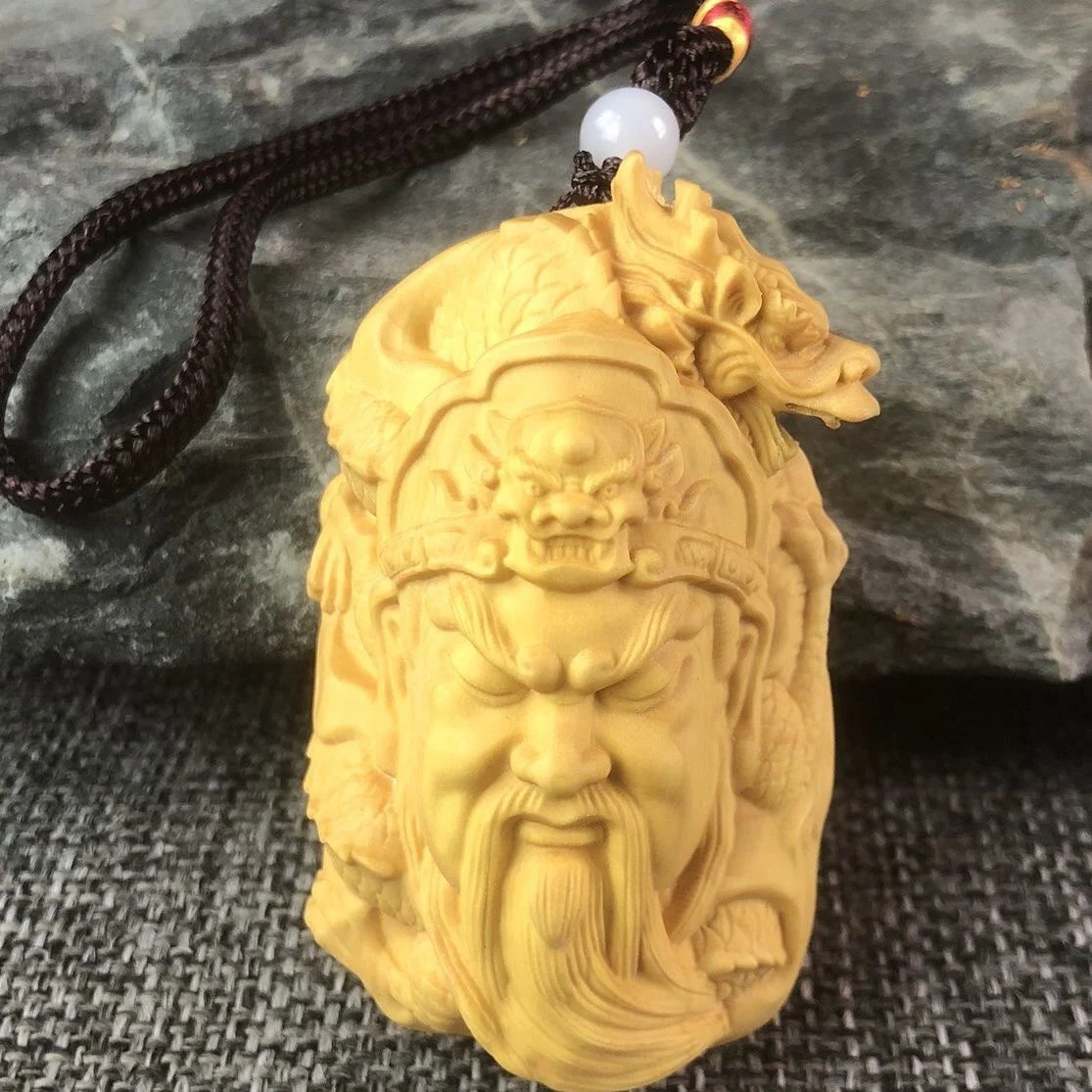 Boxwood 6cm Guan Gong Avatar Bag Pendant Real Wood Traditional Chinese Sculpture Historical Figure Statue Collection