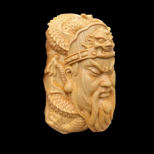 Boxwood 6cm Guan Gong Avatar Bag Pendant Real Wood Traditional Chinese Sculpture Historical Figure Statue Collection