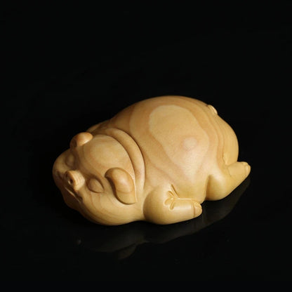 Boxwood 6cm Lucky Pig Sculpture Real Wood Feng Shui Animal Statue Figure Piggy Cute Home Decor