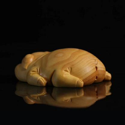 Boxwood 6cm Lucky Pig Sculpture Real Wood Feng Shui Animal Statue Figure Piggy Cute Home Decor