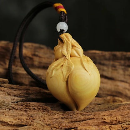 Boxwood 6cm Peach Sculpture Wood Carving Fruit Statue Chinese Longevity Pendant Home Decor