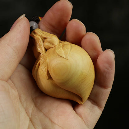 Boxwood 6cm Peach Sculpture Wood Carving Fruit Statue Chinese Longevity Pendant Home Decor