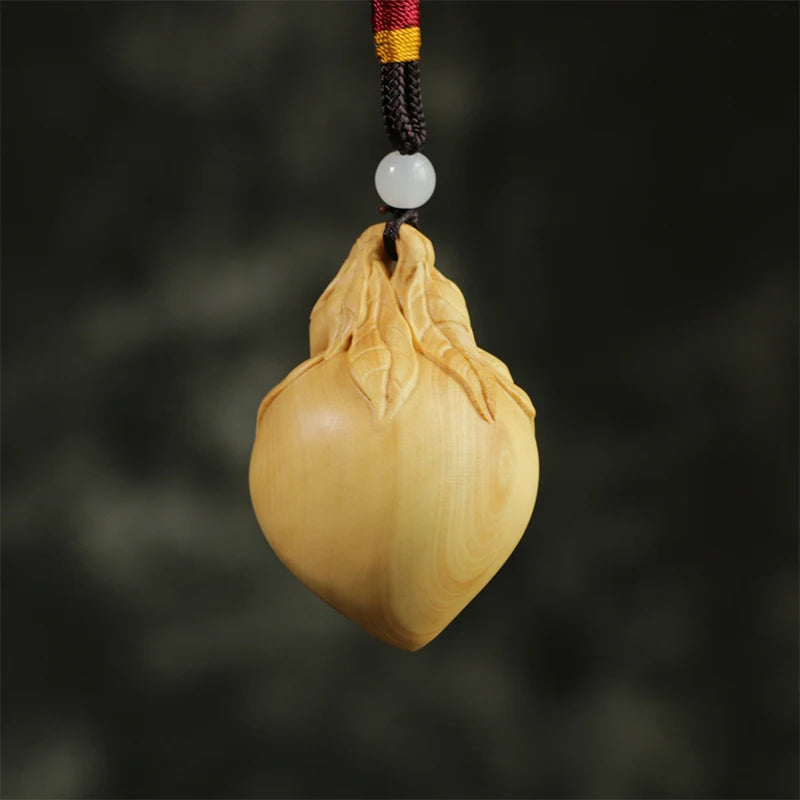 Boxwood 6cm Peach Sculpture Wood Carving Fruit Statue Chinese Longevity Pendant Home Decor