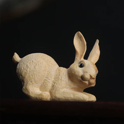 Boxwood 6cm Rabbit Sculpture Lucky Animal Wood Statue Cute Hare Home Decor