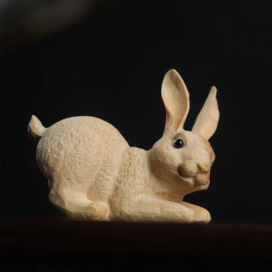 Boxwood 6cm Rabbit Sculpture Lucky Animal Wood Statue Cute Hare Home Decor