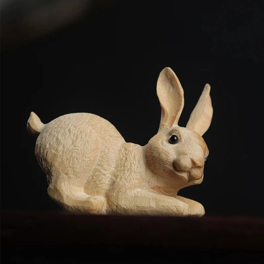 Boxwood 6cm Rabbit Sculpture Lucky Animal Wood Statue Cute Hare Home Decor