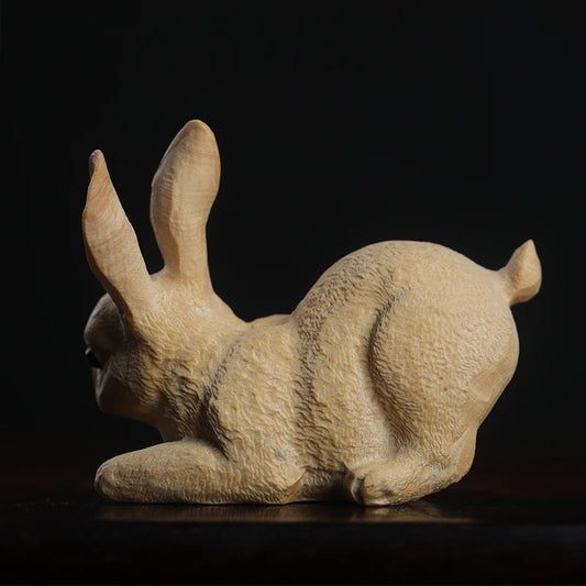 Boxwood 6cm Rabbit Sculpture Lucky Animal Wood Statue Cute Hare Home Decor