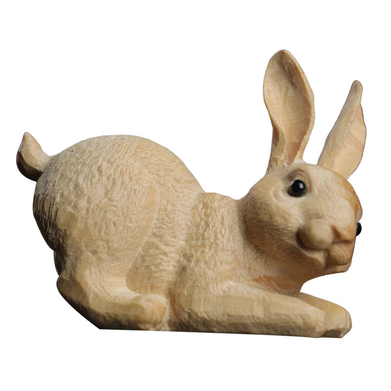Boxwood 6cm Rabbit Sculpture Lucky Animal Wood Statue Cute Hare Home Decor