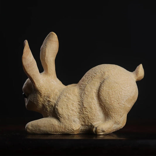 Boxwood 6cm Rabbit Sculpture Lucky Animal Wood Statue Cute Hare Home Decor