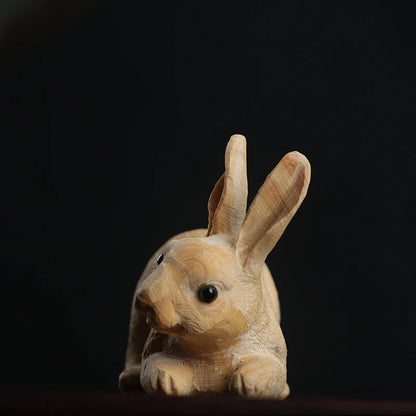 Boxwood 6cm Rabbit Sculpture Lucky Animal Wood Statue Cute Hare Home Decor