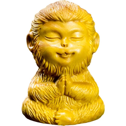 Boxwood 6cm Sun Wukong Sculpture Animal Carving Little Monkey King Meditation Wood Buddha Statue Home Decor