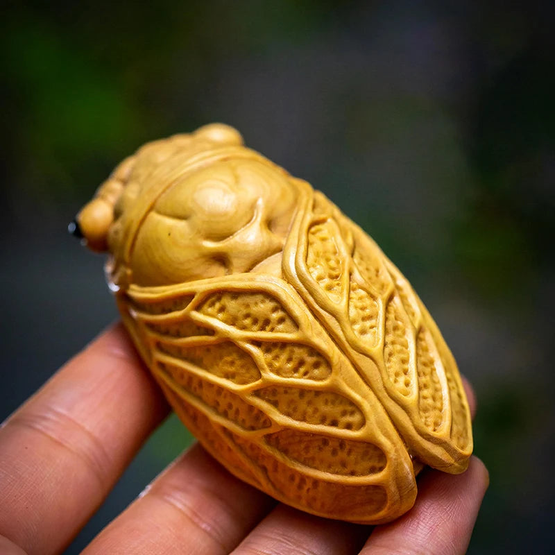Boxwood 7.5 cm Insect Wealth Golden Cicada Collectible Car Pendant Small Pendant Home Decoration Crafts