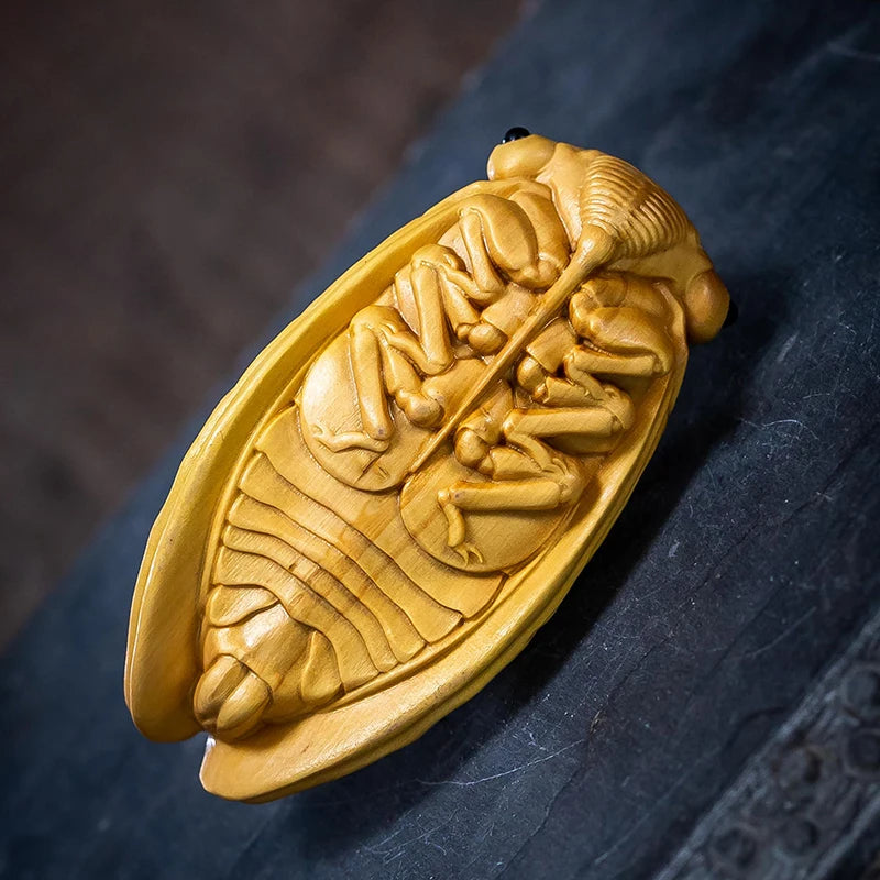 Boxwood 7.5 cm Insect Wealth Golden Cicada Collectible Car Pendant Small Pendant Home Decoration Crafts