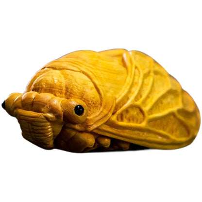 Boxwood 7.5 cm Insect Wealth Golden Cicada Collectible Car Pendant Small Pendant Home Decoration Crafts