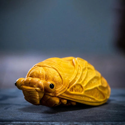 Boxwood 7.5 cm Insect Wealth Golden Cicada Collectible Car Pendant Small Pendant Home Decoration Crafts