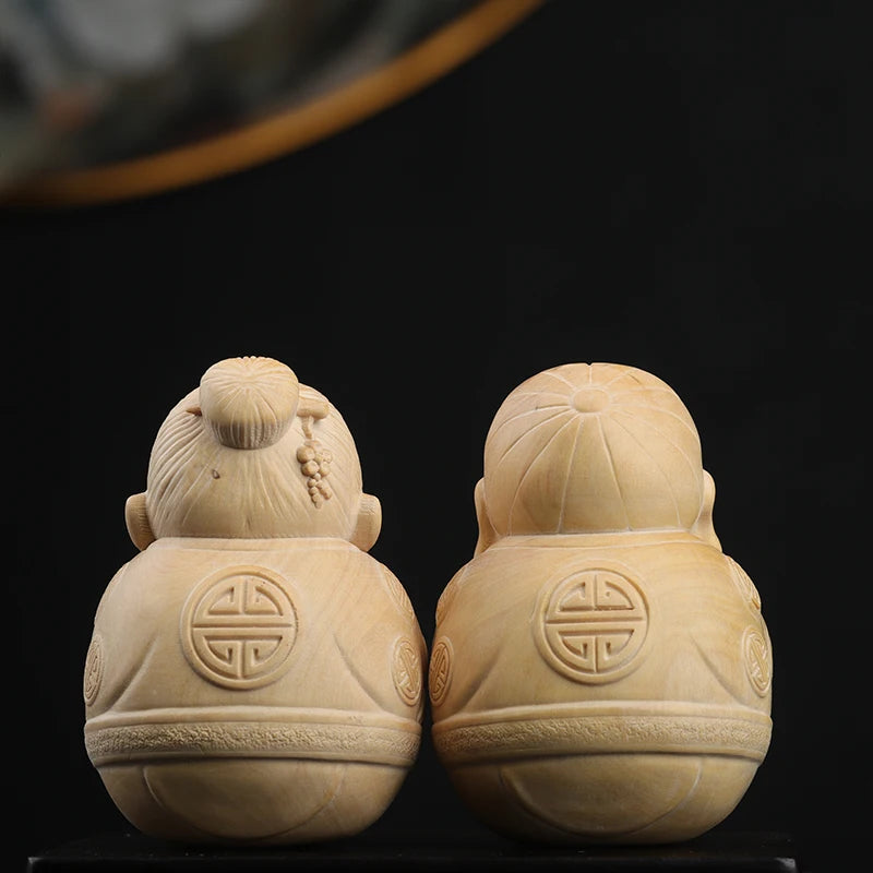 Boxwood 7.5cm Elder Sculpture Grandpa Grandma Wood Statue Lucky Birthday Gift Home Decor