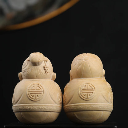Boxwood 7.5cm Elder Sculpture Grandpa Grandma Wood Statue Lucky Birthday Gift Home Decor