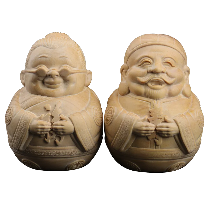 Boxwood 7.5cm Elder Sculpture Grandpa Grandma Wood Statue Lucky Birthday Gift Home Decor