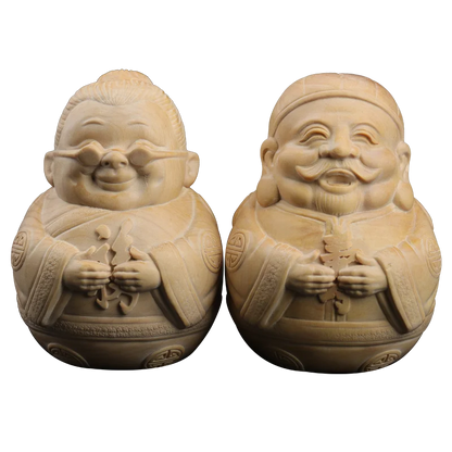 Boxwood 7.5cm Elder Sculpture Grandpa Grandma Wood Statue Lucky Birthday Gift Home Decor