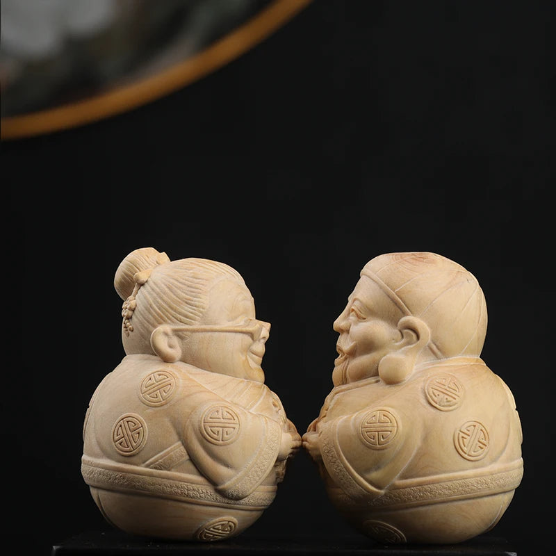 Boxwood 7.5cm Elder Sculpture Grandpa Grandma Wood Statue Lucky Birthday Gift Home Decor