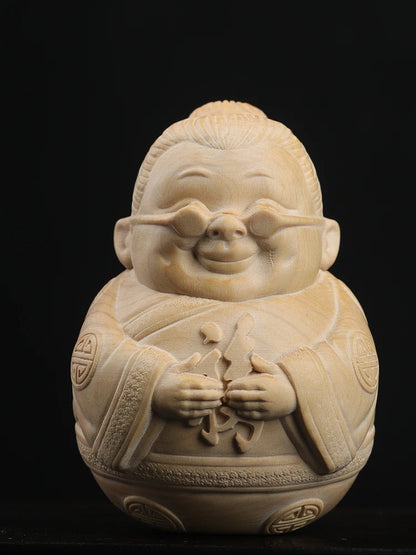 Boxwood 7.5cm Elder Sculpture Grandpa Grandma Wood Statue Lucky Birthday Gift Home Decor