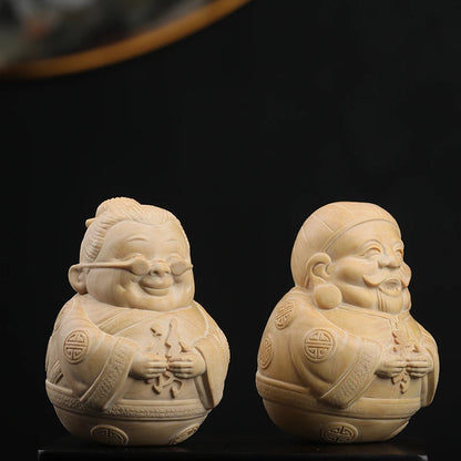 Boxwood 7.5cm Elder Sculpture Grandpa Grandma Wood Statue Lucky Birthday Gift Home Decor