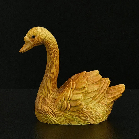 Boxwood 7CM Couple Swan Sculpture Feng Shui Crafts Wood Animal Statue Lucky Fall In Love Swan Home Decor