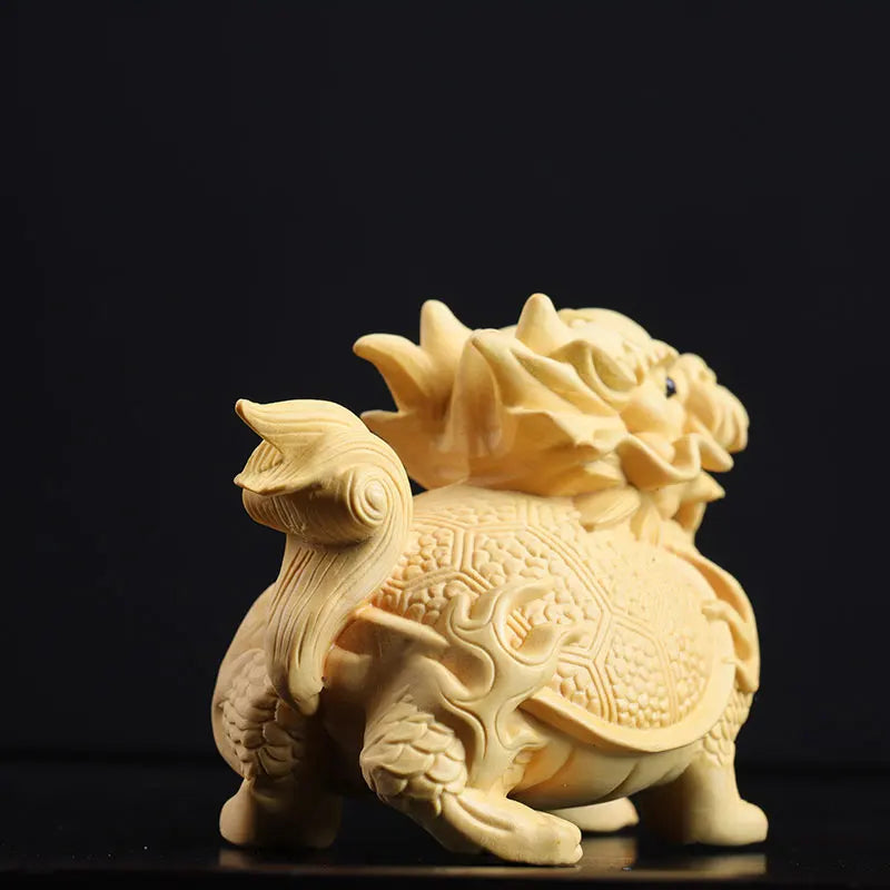 Boxwood 7CM Dragon Turtle Solid Wood Carving Feng Shui Animal Wood Statue Chinese Dragon Sculpture Home Decor