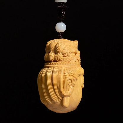 Boxwood 7CM Guanyin Head Pendant Solid Wood Carving Feng Shui Buddha Statue Chinese Wealth Sculpture Guan Yin Home Decor