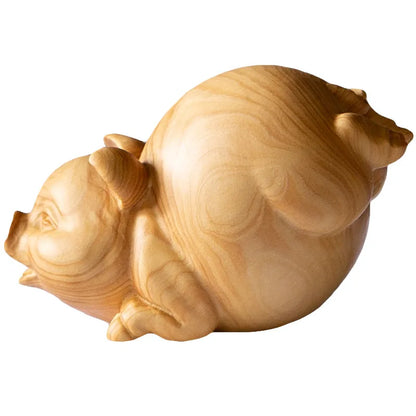 Boxwood 7CM Pig Sculpture Animal Lucky Wood Statue Chinese Zodiac Piggy Home Decor