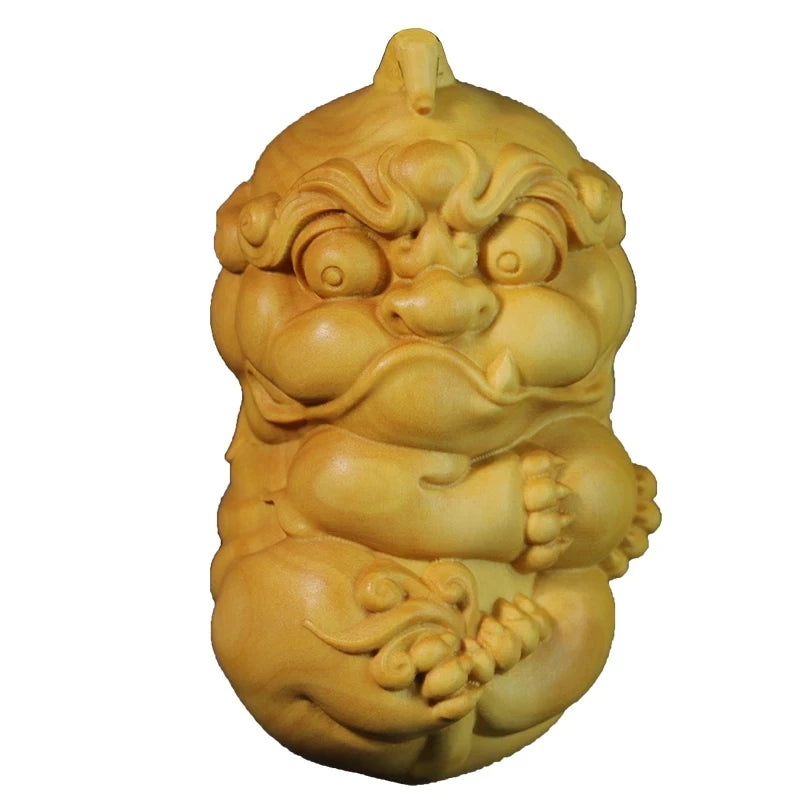 Boxwood 7CM Pixiu Pendant Wood Animal Sculpture Car Hanging God Beast Feng Shui Wood Statue Home Decoration