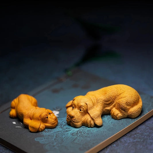 Boxwood 7cm 9cm Dog Sculpture Chinese Zodiac Animal Cute Puppy Wood Statue Home Decor