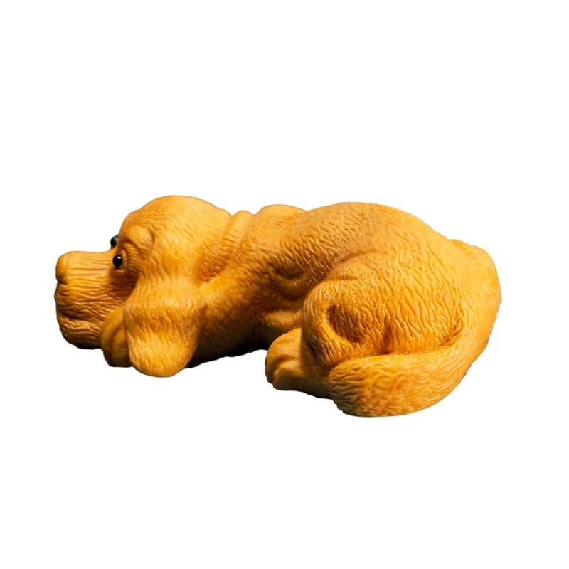 Boxwood 7cm 9cm Dog Sculpture Chinese Zodiac Animal Cute Puppy Wood Statue Home Decor