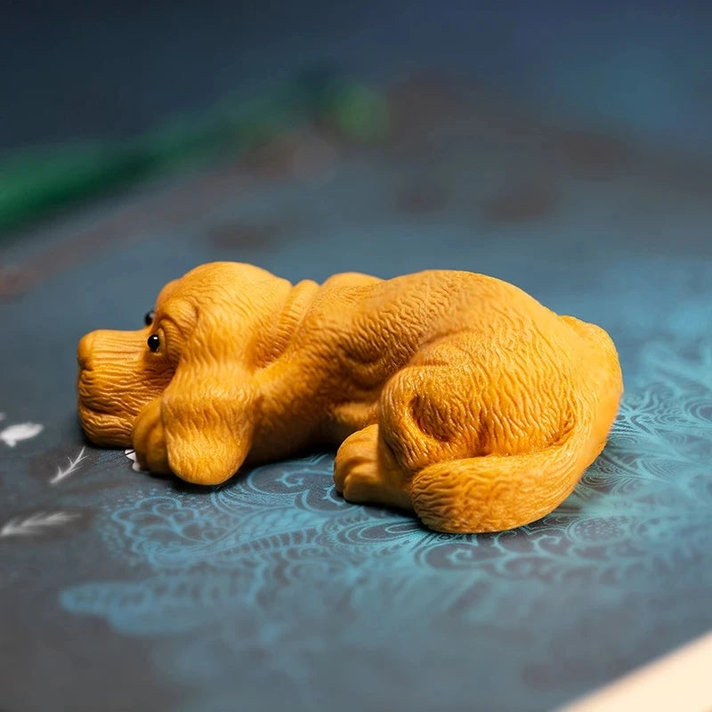Boxwood 7cm 9cm Dog Sculpture Chinese Zodiac Animal Cute Puppy Wood Statue Home Decor