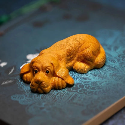 Boxwood 7cm 9cm Dog Sculpture Chinese Zodiac Animal Cute Puppy Wood Statue Home Decor