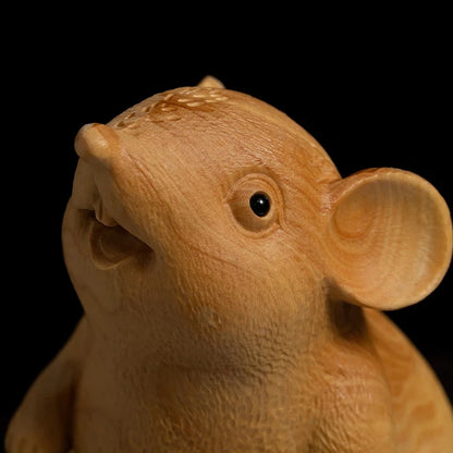 Boxwood 7cm 9cm Mouse Sculpture Wood Carving Chinese Zodiac Rat Animal Statue Home Decor