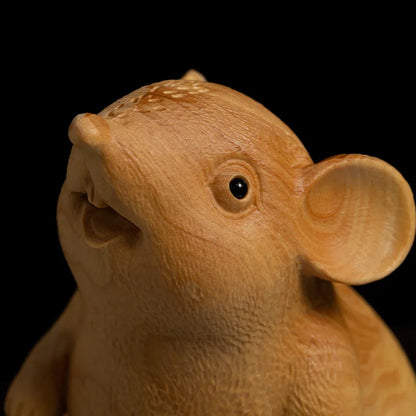 Boxwood 7cm 9cm Mouse Sculpture Wood Carving Chinese Zodiac Rat Animal Statue Home Decor